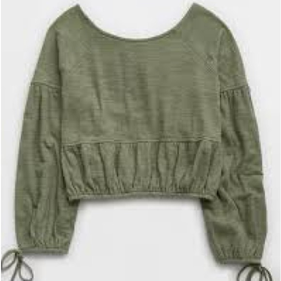 Aerie AE American Eagle Endless Summer Cropped Sweatshirt Olive Green Sz Medium - Picture 3 of 5
